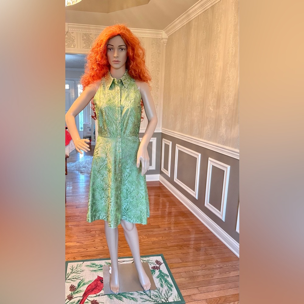 Gently Used!🤩Chetta B😎 gorgeous olive green 100% silk and sequin dress/size-8